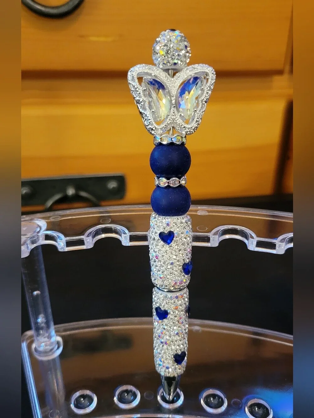 Crystal Heart Blue Beaded Handmade Pen - Women's Jewelry